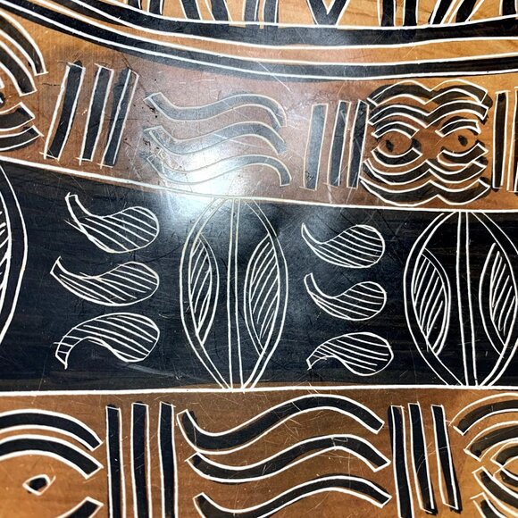 Hand-Carved Soapstone Kenyan Decorative Dish / Bowl Intricate Tribal Patterns - Picture 4 of 8